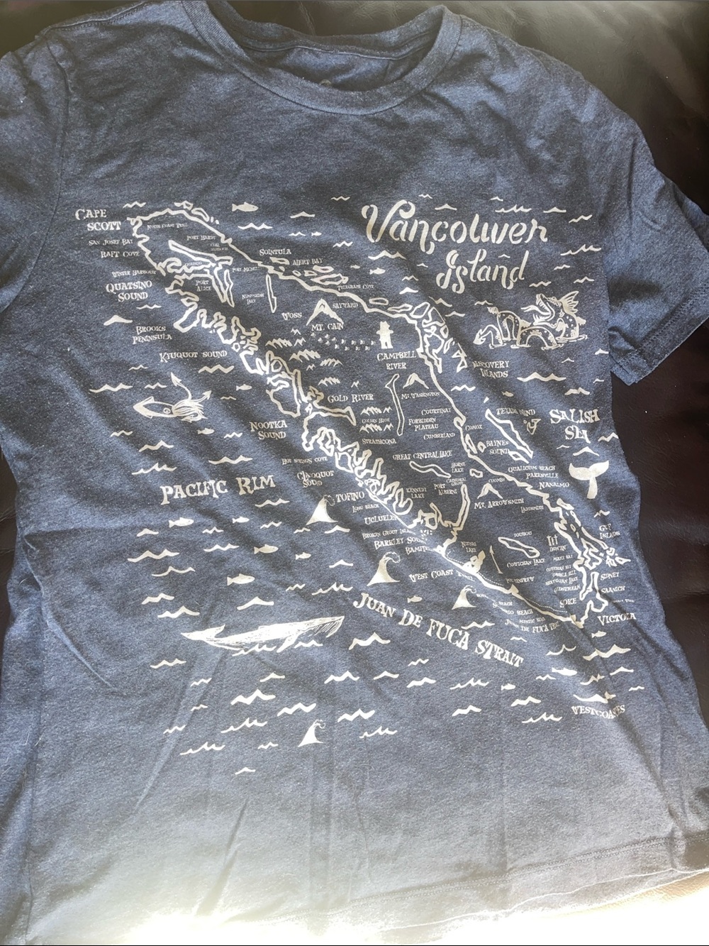 Westcoast Tee with White Coastal Print - Charcoal